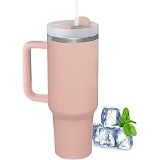 Thermal Travel Mug 1180ml Stainless Steel with Straw & Handle – Pink